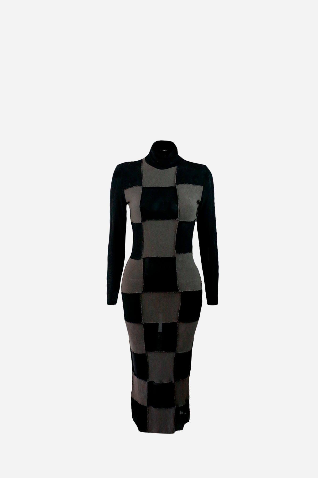 High neck chess dress with sleeves
