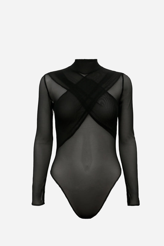 High neck body suit with sleeves